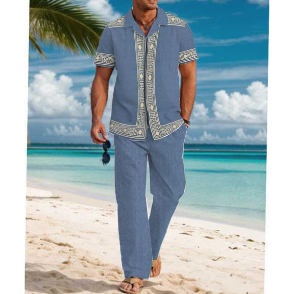 Men's Casual Printed Short Sleeve Shirt and Pants Set 41494410YM