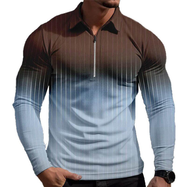 Men's Color Patchwork Stripe Long Sleeve Polo Shirt 04708184YY