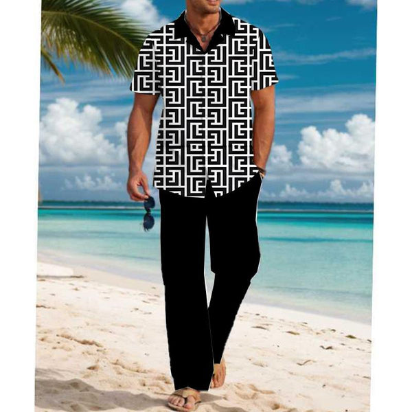 MEN'S CASUAL PRINTED SHORT SLEEVE SHIRT SET 08724976YM