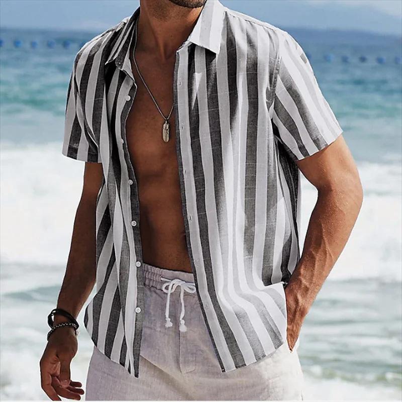 Men's Classic Stripe Printed Hawaii Short Sleeve Shirt 18716082YY