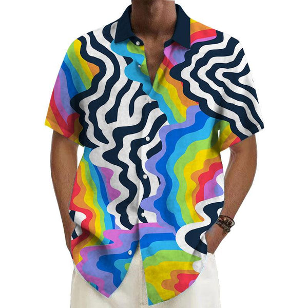 Men's Rainbow Stripe Hawaii Short-Sleeved Shirt 42717248YY