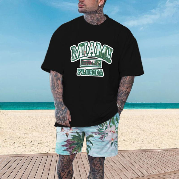 Men's Hawaii Printed Short Sleeve Shorts 2 Pice Outfits 83228996YY
