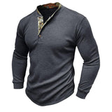 Men's Printed Long Sleeve Outdoor Base Layer Henley Shirt Waffle Top 40478743L