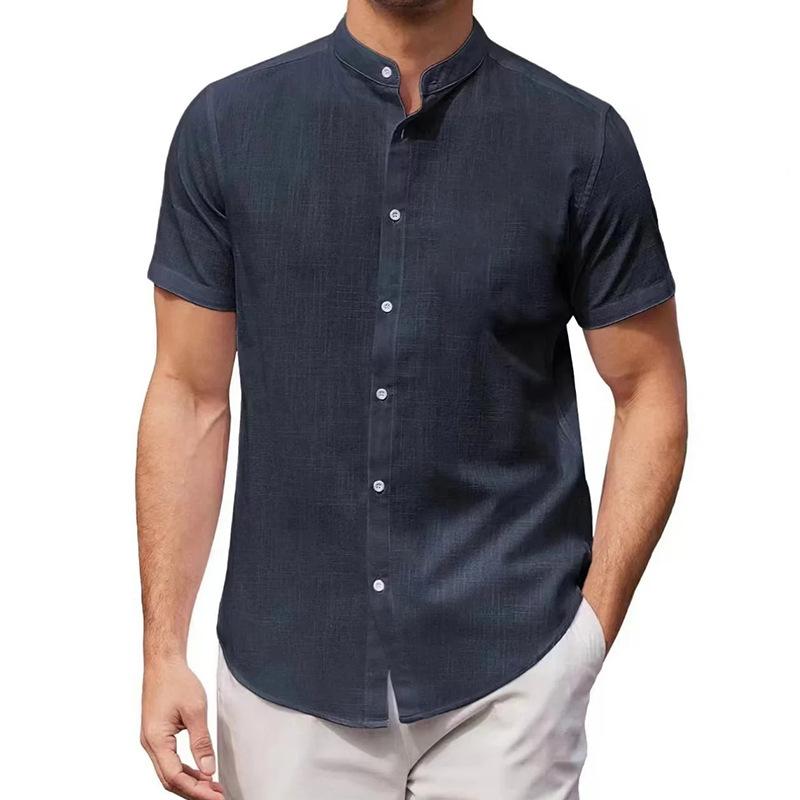Men's Stand Collar Short Sleeve Shirt Casual Button Cardigan 86633835L