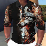Men's Fashion Wolf 3d Printed Long Sleeve Polo Shirt 75661880YY