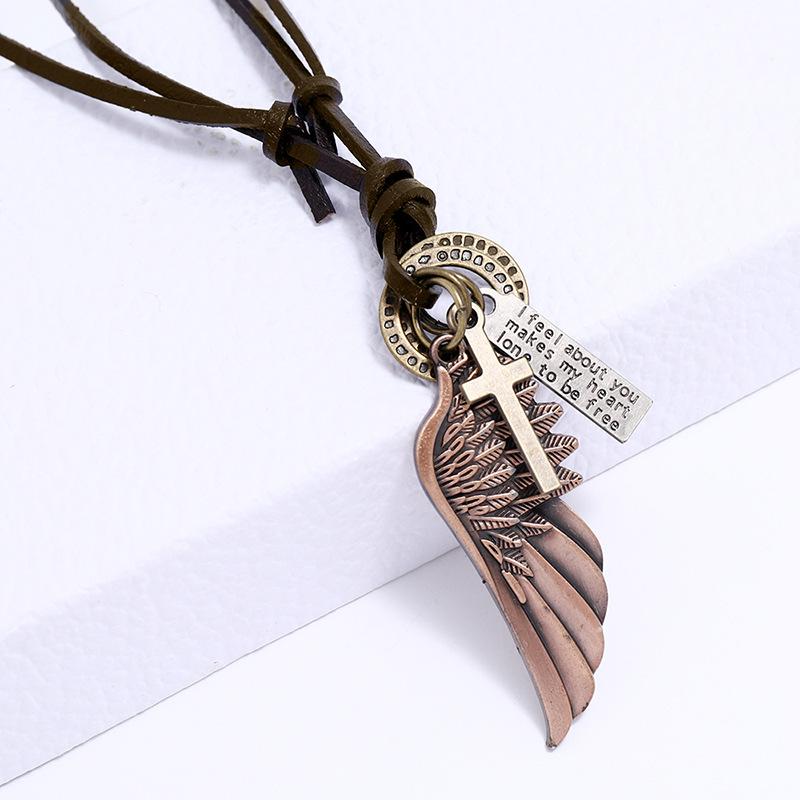Men's Personalized Angel Wings Leather Necklace 49258647YM