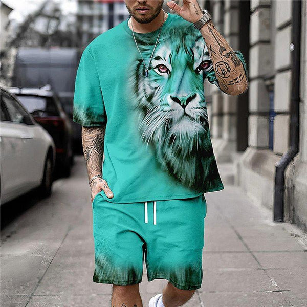 Men's Tiger 3D Printed Leisure T-shirt Shorts Set 89692540YY