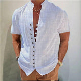 Men's Stand Collar Solid Color Short Sleeve Shirt 83267155YY