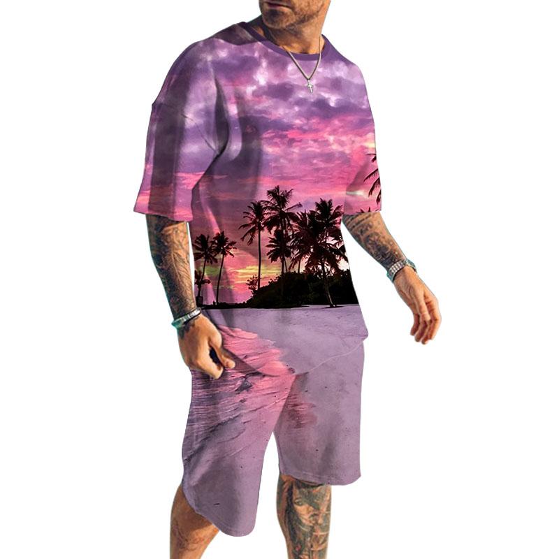 Men's Chasing Sunset Shorts Short-Sleeved T-Shirt Casual Sets 74484813YY