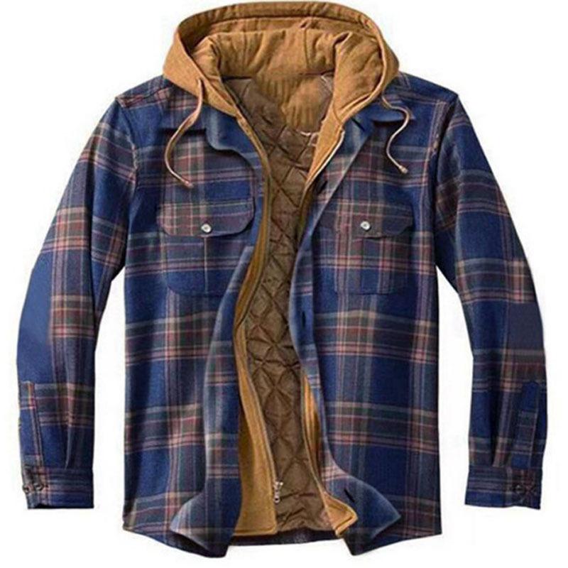 Men's Thick Cotton Plaid Long Sleeve Loose Hooded Jacket 12646708L