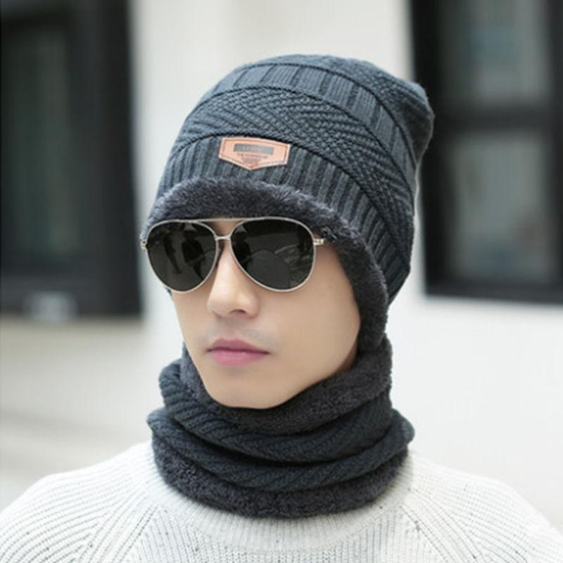 Men's Fleece Ear Protection Neck Scarf Knitted Hat 11571414YM