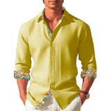 Men's Linen Solid Color Lace Long Sleeve Shirt 21014893YM