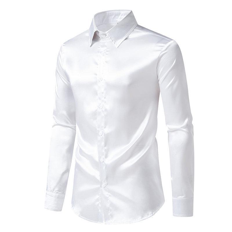 Men's Satin Solid Color Long Sleeve Shirt 07531756YM