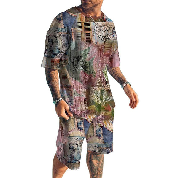 Men's Shorts Short-sleeved 3D Printed T-shirt Casual Suits 74969120YY