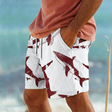 Mens Drawstring Elastic Waist Shark 3D Printed Breathable Beach Shorts13550884YY