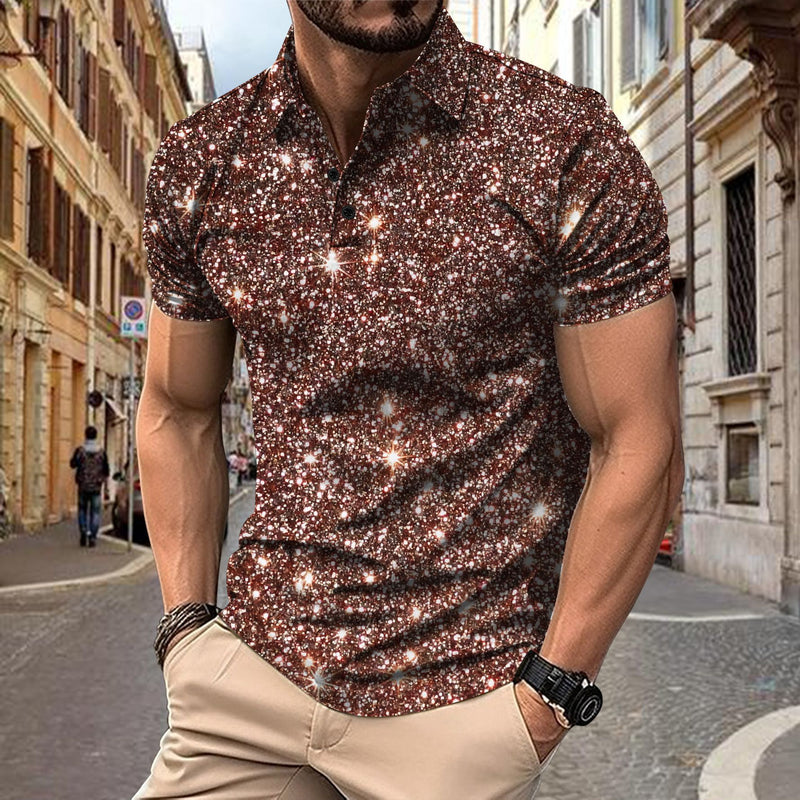 Men's Shine Printed Short Sleeve Button Polo Shirt 90794169YY