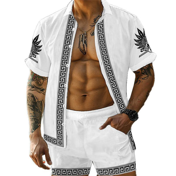 Men's Casual Printed Hawaii Lapel Shirt and Shorts Sets 83548441YY