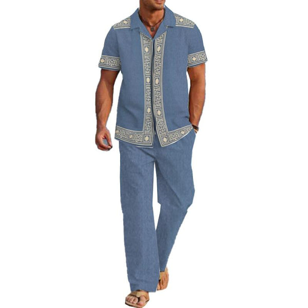 Men's Casual Printed Short Sleeve Shirt and Pants Set 41494410YM
