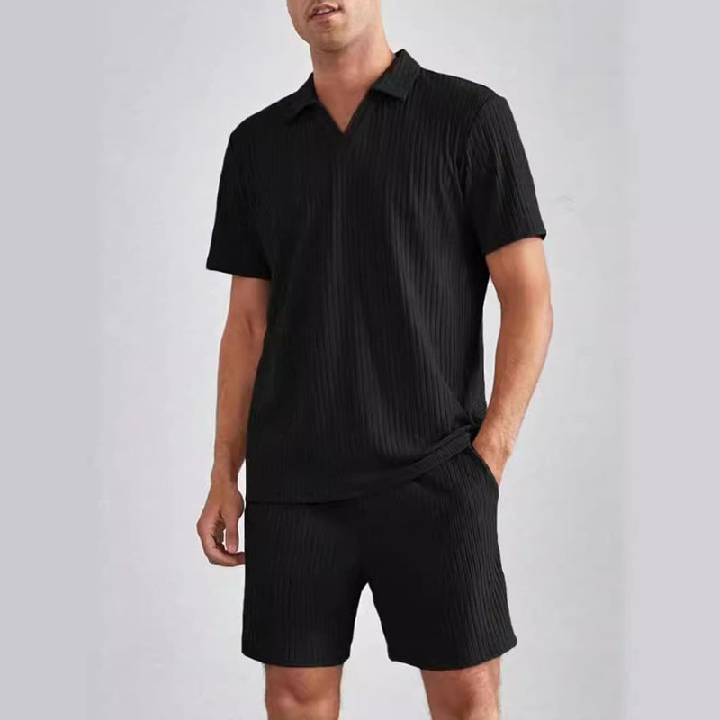 Men's 2 Piece Casual Polo Short-sleeved Shirt Shorts Suits 03775312YY