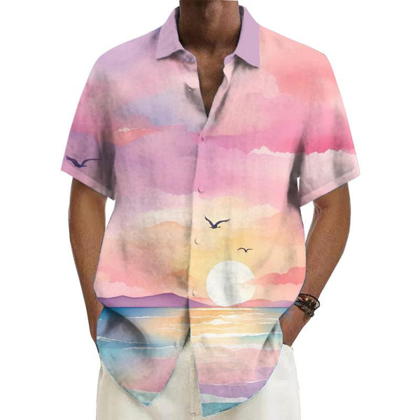 Men's Sunset Beach Printed Short-Sleeved Shirt 74531150YY