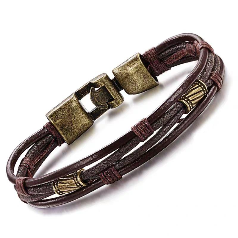 Men's Antique Rope Leather Metal Bracelet 42909251L
