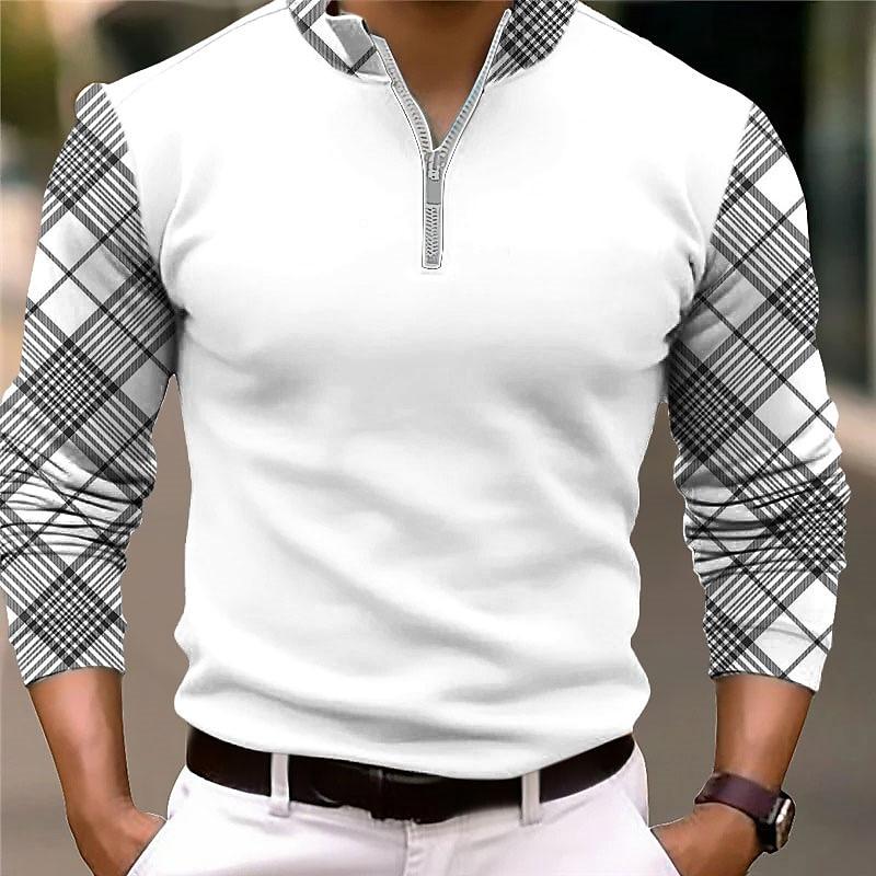 Men's Long Sleeve Color Block Polo Shirt 20700560L