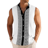 Men's Retro Printed Lapel Beach Sleeveless Shirt 69916839YY