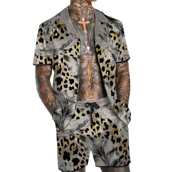 Men's Old-Money Leopard Short Sleeve Shirt Set 84596712YY