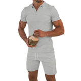 Men's Summer Shorts Set Polo Neck Short Sleeve Set 49508276L