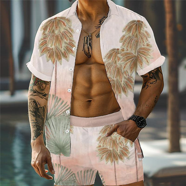 Men's Casual Printed Hawaii Lapel Shirt and Shorts Sets 56095146YY
