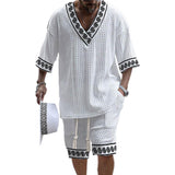 Men's Printed Short Sleeve Shorts Textured Set 80369130YY
