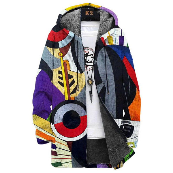 Men's Printed Hooded Two-Pocket Plush Thickened Long-Sleeved Cardigan Jacket 07446405YY