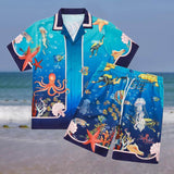 Men's 2 Pice Retro Printed Hawaii Short Sleeve Shirt and Shorts Sets 75622295YY
