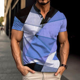 Men's Geometric Stripe 3d Printed Short Sleeve Henry T-Shirt 00343744YY