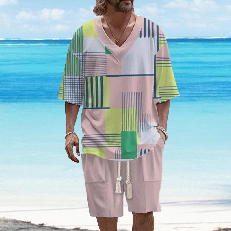 MEN'S ART CASUAL PRINTED SHORT SLEEVE SUIT 78260783YM