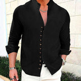 Men's Multi Button Stand Collar Long Sleeve Shirt 86659974L