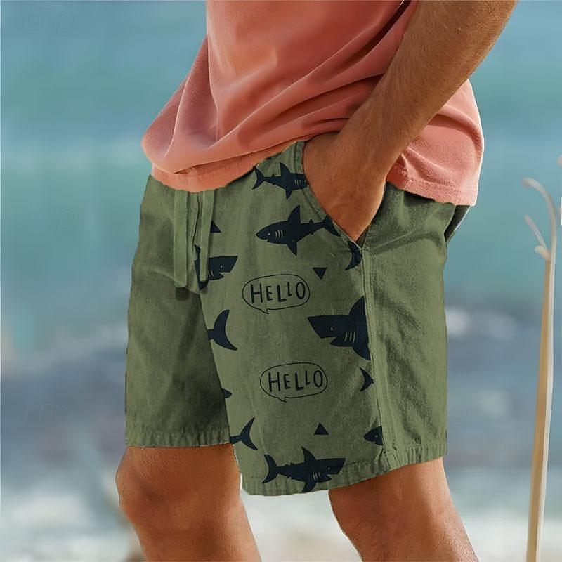 Mens Drawstring Elastic Waist Shark 3D Printed Breathable Beach Shorts 57680717YY