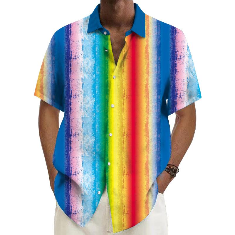 Men's Rainbow Stripe Hawaii Short-Sleeved Shirt 55854185YY