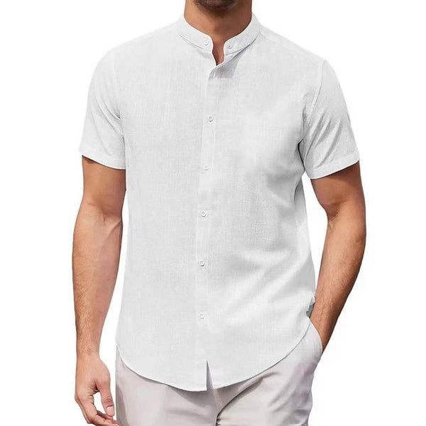 Men's Stand Collar Short Sleeve Shirt Casual Button Cardigan 86633835L