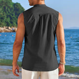 Men Casual Sleeveless Beach Henley Shirts 86452373YY