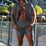 Men's Summer Lapel Short-sleeved Shorts Two-piece Casual Set 78027599L