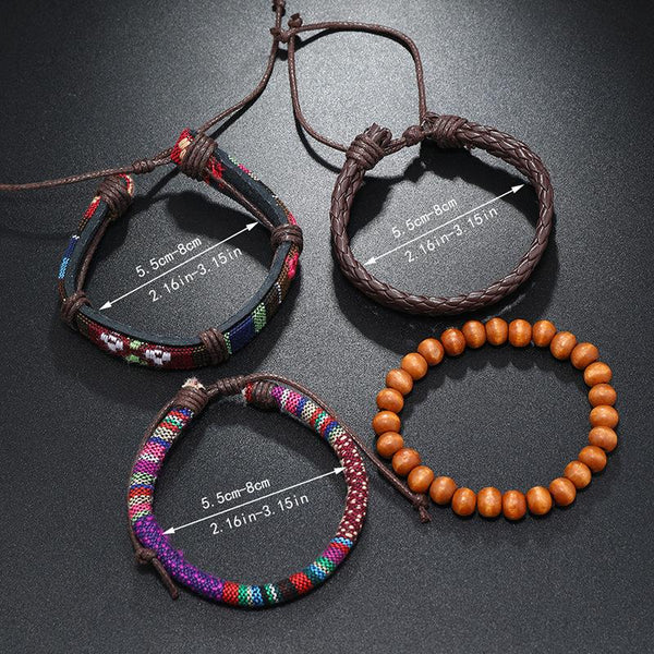 Simple Leather Retro Diy 4-piece Combination Bracelet Set 80258609YM