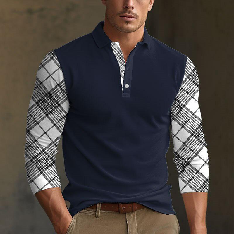 Men's Plaid Long Sleeve Polo Shirt 21064137YM