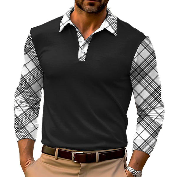 Men's Plaid Long Sleeve Polo Shirt 82371796YM