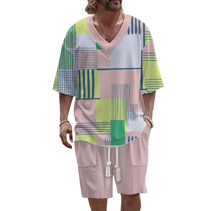 MEN'S ART CASUAL PRINTED SHORT SLEEVE SUIT 78260783YM