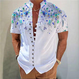 Men's Stand Collar Floral Printed Short Sleeve Shirt 49794334YY