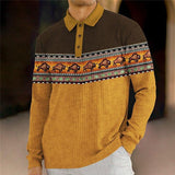 Men's Vintage Printed Knitted Polo Long Sleeve Shirt 89671279YM