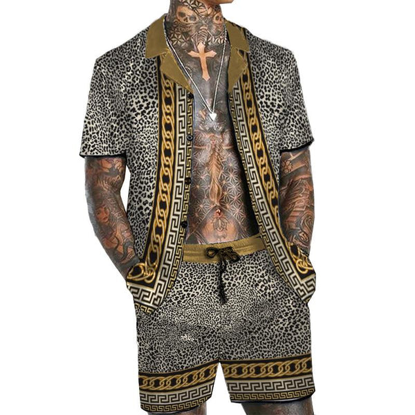 Men's Old-Money Leopard Short Sleeve Shirt Set 92370089YY