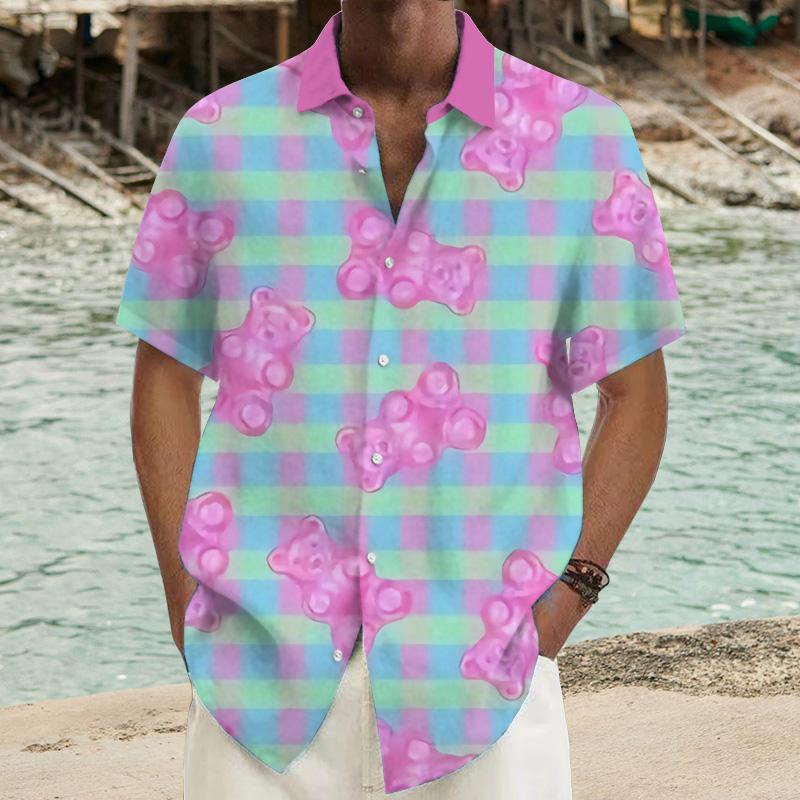 Men's Gummy Bear Printed Short-Sleeved Shirt 37623854YY