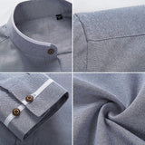 Men's Stand Collar Long Sleeve Shirt Business Casual Oxford Textured Shirt 21461031L